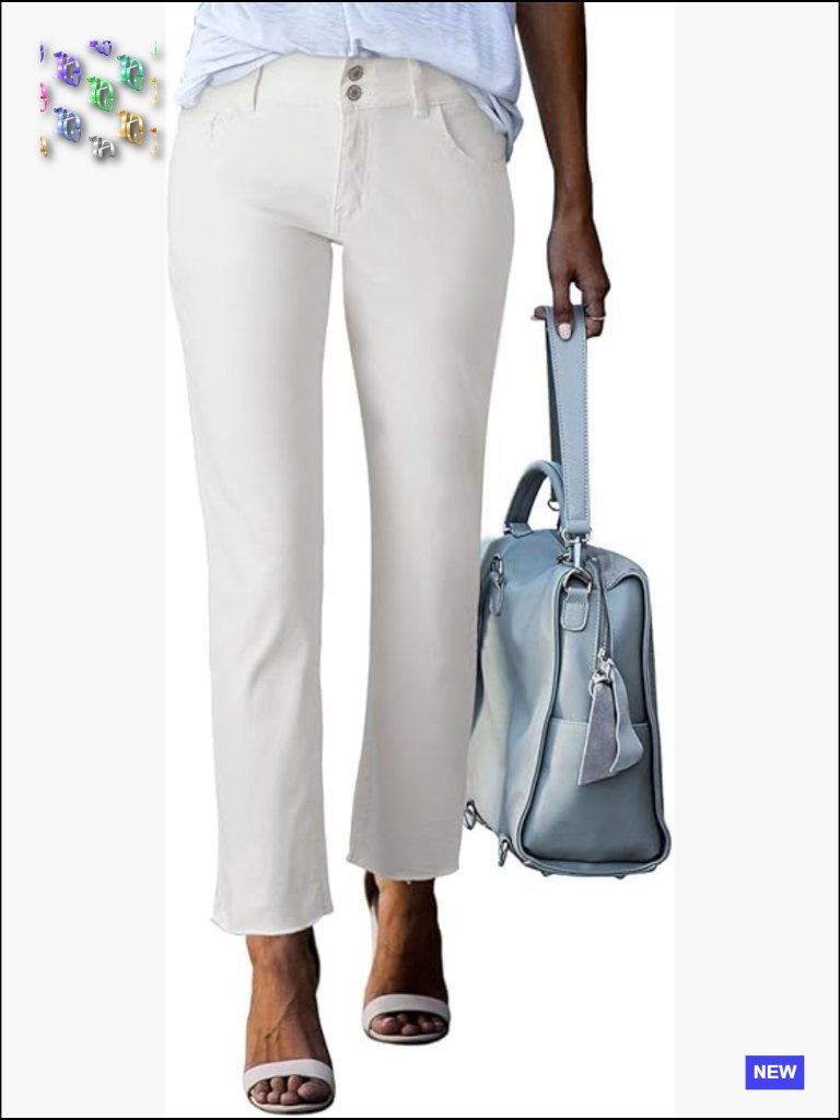 Women's High Waisted Straight Leg Jeans With Raw Hem And Stretchy Denim